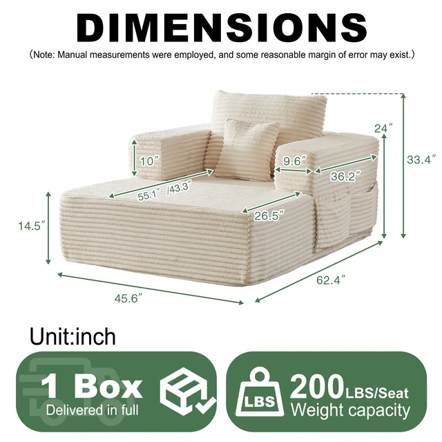 Alt view image 2 of 7 - 62.4 Inch Single Seater Sofa Single Seater Lounge Chair with One Back Cushion and One Throw Pillow Modular Sofa