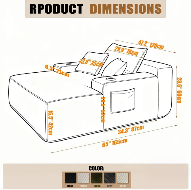 Alt view image 4 of 6 - Convertible Chaise Lounge Chair with Wide Armrest and Throw Pillows, Sleeper Sofa Bed Armchair with Cup Holder