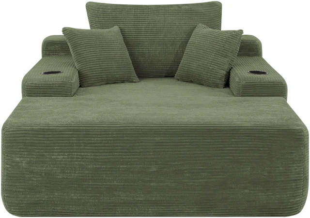 Alt view image 5 of 6 - Convertible Chaise Lounge Chair with Wide Armrest and Throw Pillows, Sleeper Sofa Bed Armchair with Cup Holder