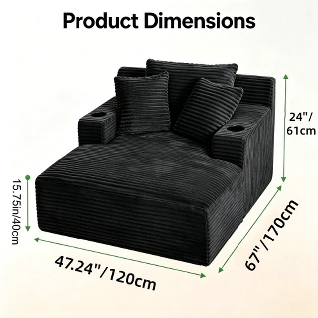 Alt view image 2 of 7 - 47.24 Inch Wide Chaise Lounge Chair Indoor, Flannel Upholstered Sofa Bed Deep Seat Sleeper Couch Reading Chairs Cloud