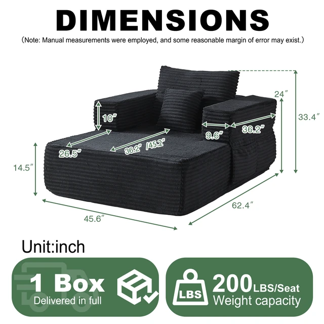 Alt view image 3 of 7 - 62.4 Inch Single Seater Sofa Single Seater Lounge Chair with One Back Cushion and One Throw Pillow Modular Sofa