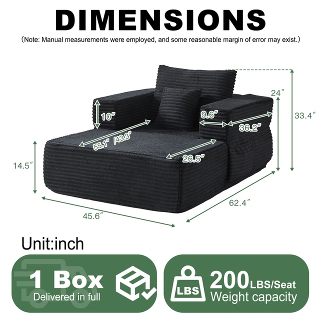 Alt view image 2 of 7 - 62.4 Inch Single Seater Sofa Single Seater Lounge Chair with One Back Cushion and One Throw Pillow Modular Sofa