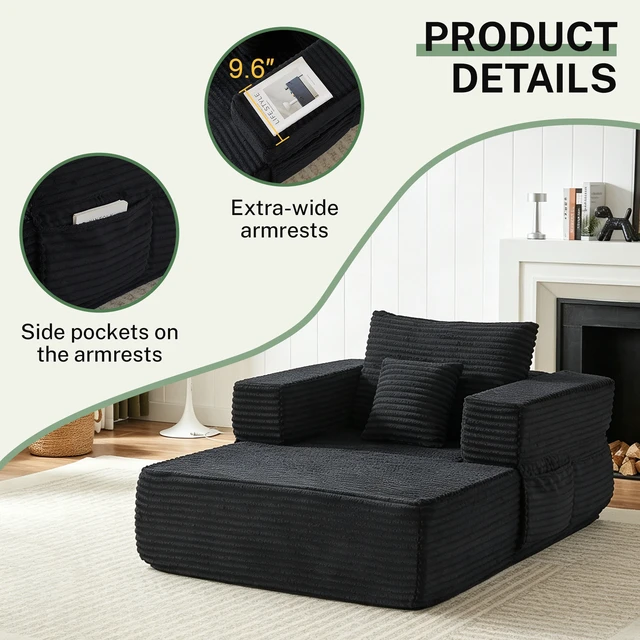 Alt view image 5 of 7 - 62.4 Inch Single Seater Sofa Single Seater Lounge Chair with One Back Cushion and One Throw Pillow Modular Sofa