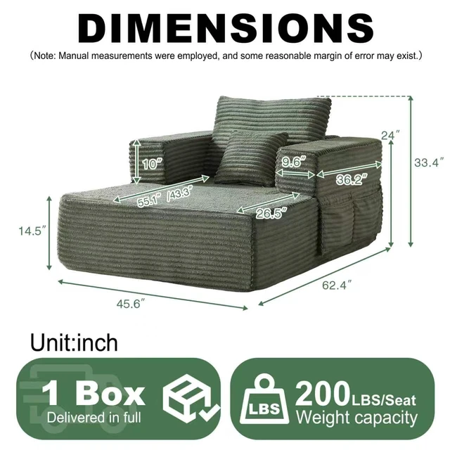 Alt view image 2 of 7 - 62.4 Inch Single Seater Sofa Single Seater Lounge Chair with One Back Cushion and One Throw Pillow Modular Sofa