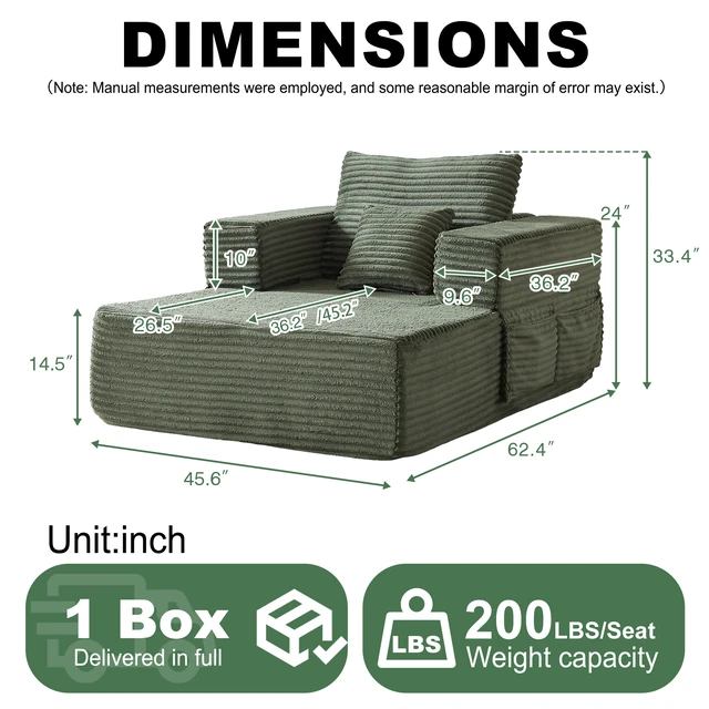 Alt view image 3 of 7 - 62.4 Inch Single Seater Sofa Single Seater Lounge Chair with One Back Cushion and One Throw Pillow Modular Sofa