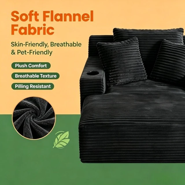 Alt view image 5 of 7 - 47.24 Inch Wide Chaise Lounge Chair Indoor, Flannel Upholstered Sofa Bed Deep Seat Sleeper Couch Reading Chairs Cloud