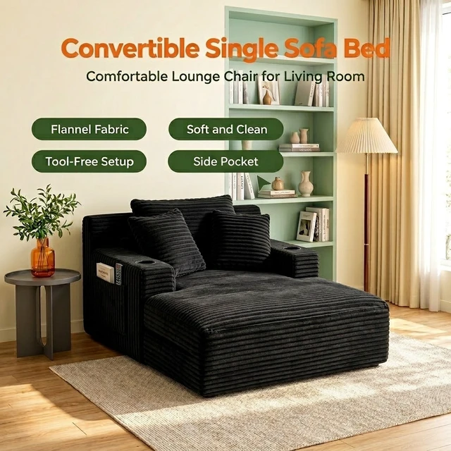 Alt view image 6 of 7 - 47.24 Inch Wide Chaise Lounge Chair Indoor, Flannel Upholstered Sofa Bed Deep Seat Sleeper Couch Reading Chairs Cloud
