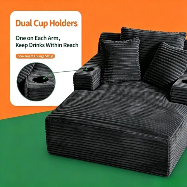 Alt view image 3 of 6 - 47.24 Inch Wide Chaise Lounge Chair Indoor, Flannel Upholstered Sofa Bed Deep Seat Sleeper Couch Reading Chairs Cloud