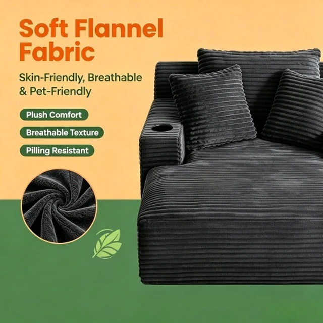 Alt view image 5 of 6 - 47.24 Inch Wide Chaise Lounge Chair Indoor, Flannel Upholstered Sofa Bed Deep Seat Sleeper Couch Reading Chairs Cloud
