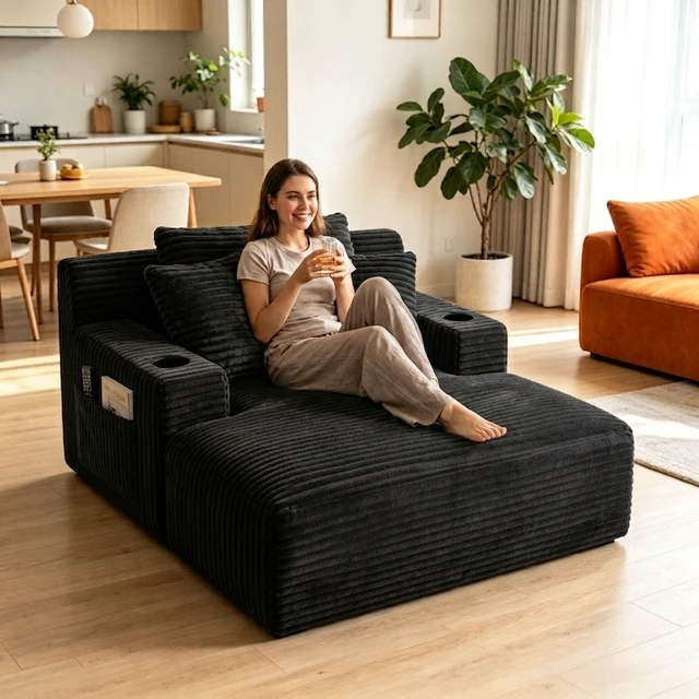Alt view image 7 of 7 - 47.24 Inch Wide Chaise Lounge Chair Indoor, Flannel Upholstered Sofa Bed Deep Seat Sleeper Couch Reading Chairs Cloud