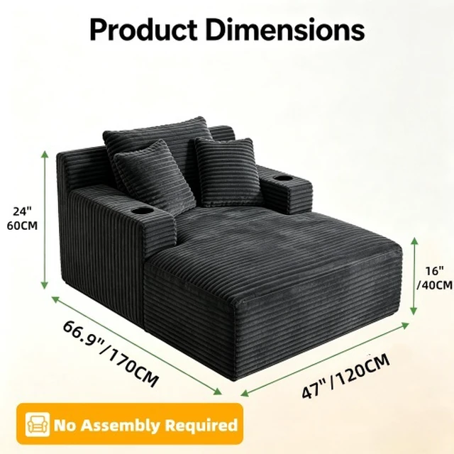 Alt view image 2 of 6 - 47.24 Inch Wide Chaise Lounge Chair Indoor, Flannel Upholstered Sofa Bed Deep Seat Sleeper Couch Reading Chairs Cloud
