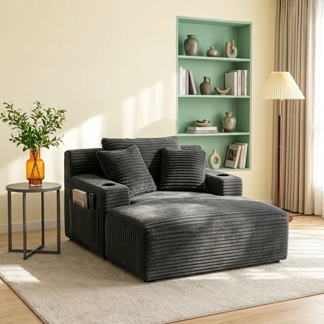 Alt view image 6 of 6 - 47.24 Inch Wide Chaise Lounge Chair Indoor, Flannel Upholstered Sofa Bed Deep Seat Sleeper Couch Reading Chairs Cloud