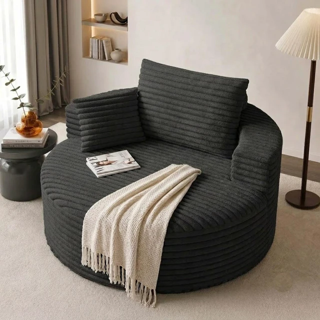 Main image of 50 Inch Round Chair Lounge Chaise Indoor, Upholstered Cloud Circle Chair with Deep Seat Assembly Required Fluffy
