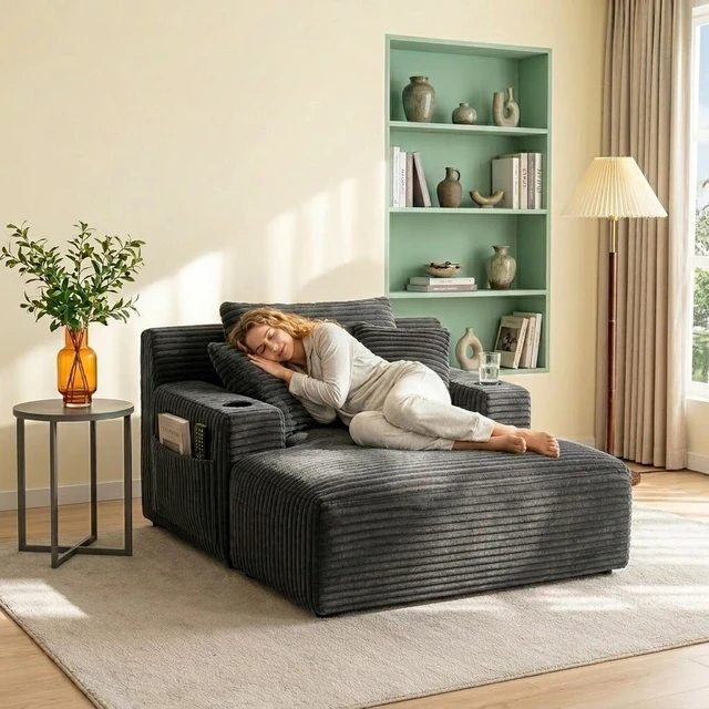 Main image of 47.24 Inch Wide Chaise Lounge Chair Indoor, Flannel Upholstered Sofa Bed Deep Seat Sleeper Couch Reading Chairs Cloud