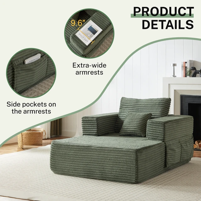 Alt view image 6 of 7 - 62.4 Inch Single Seater Sofa Single Seater Lounge Chair with One Back Cushion and One Throw Pillow Modular Sofa