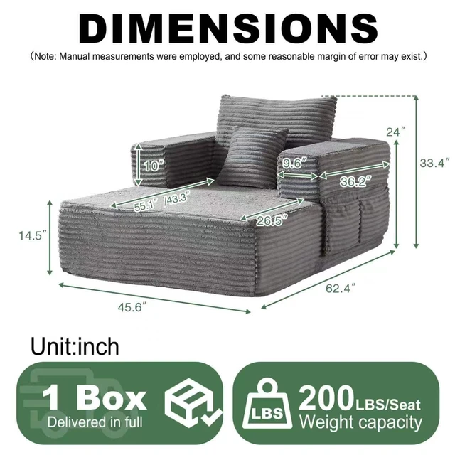 Alt view image 2 of 7 - 62.4 Inch Single Seater Sofa Single Seater Lounge Chair with One Back Cushion and One Throw Pillow Modular Sofa