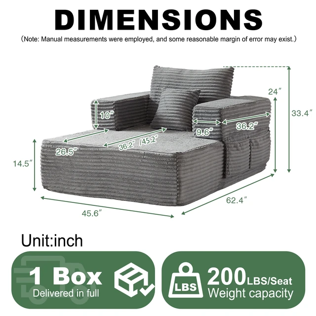 Alt view image 3 of 7 - 62.4 Inch Single Seater Sofa Single Seater Lounge Chair with One Back Cushion and One Throw Pillow Modular Sofa