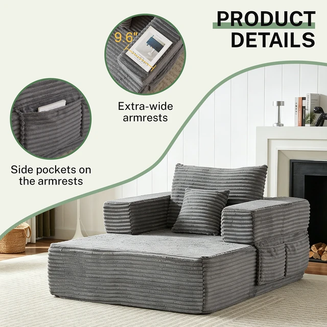 Alt view image 6 of 7 - 62.4 Inch Single Seater Sofa Single Seater Lounge Chair with One Back Cushion and One Throw Pillow Modular Sofa
