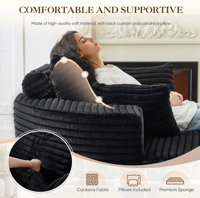 Alt view image 4 of 7 - 50 Inch Round Chair Lounge Chaise Indoor, Upholstered Cloud Circle Chair with Deep Seat Assembly Required Fluffy