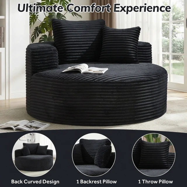 Alt view image 5 of 7 - 50 Inch Round Chair Lounge Chaise Indoor, Upholstered Cloud Circle Chair with Deep Seat Assembly Required Fluffy