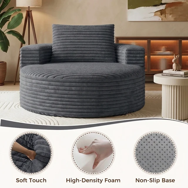 Alt view image 4 of 5 - 50 Inch Round Lounge Chair, Upholstered Cloud Circle Chaise with Deep Seat Fluffy Sleeper Sofa for Reading Nook Living