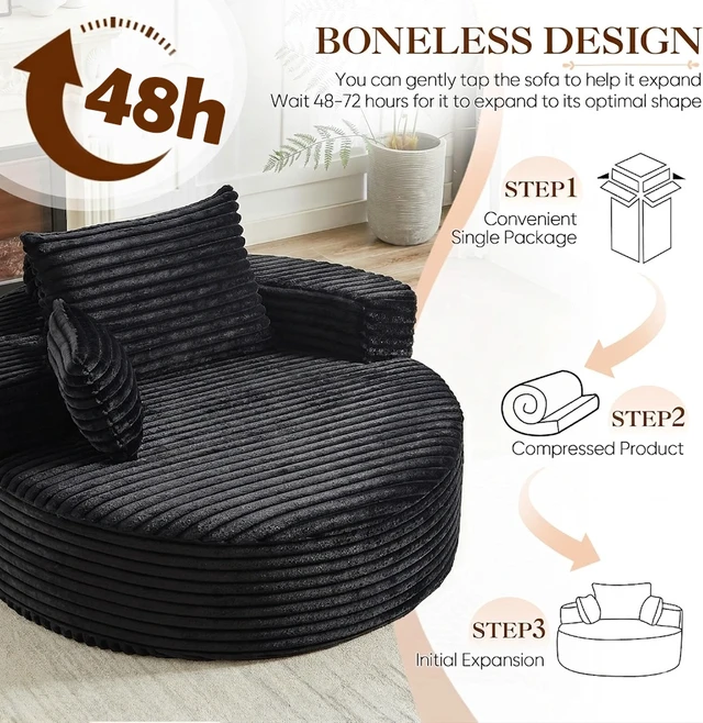Alt view image 6 of 7 - 50 Inch Round Chair Lounge Chaise Indoor, Upholstered Cloud Circle Chair with Deep Seat Assembly Required Fluffy