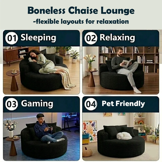 Alt view image 7 of 7 - 50 Inch Round Chair Lounge Chaise Indoor, Upholstered Cloud Circle Chair with Deep Seat Assembly Required Fluffy