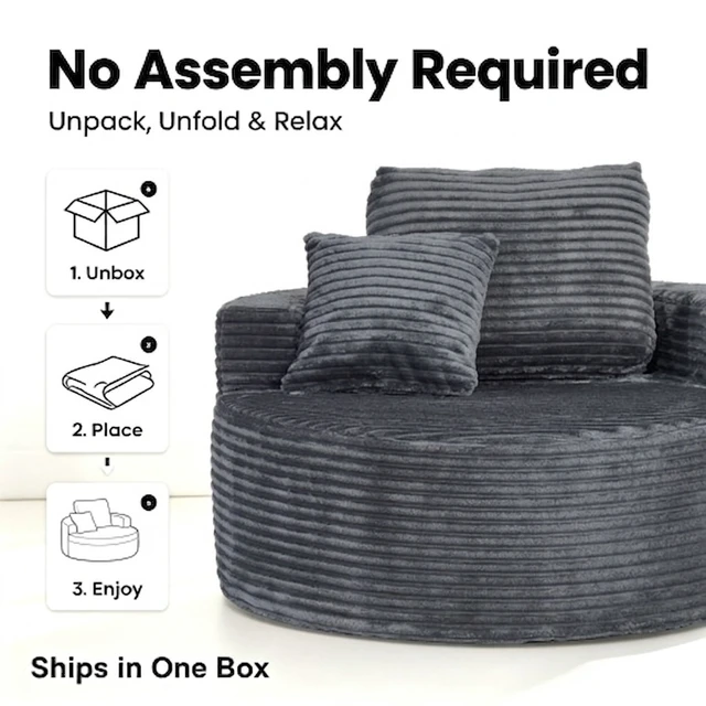 Alt view image 3 of 5 - 50 Inch Round Lounge Chair, Upholstered Cloud Circle Chaise with Deep Seat Fluffy Sleeper Sofa for Reading Nook Living