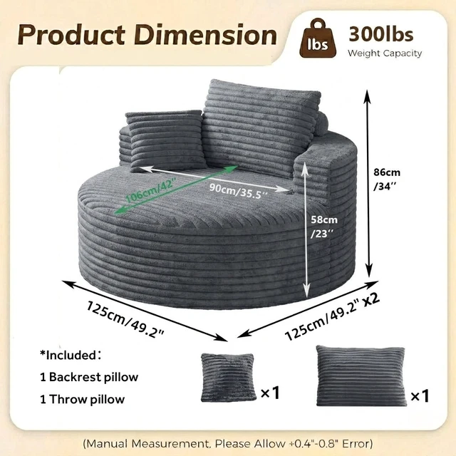 Alt view image 2 of 5 - 50 Inch Round Lounge Chair, Upholstered Cloud Circle Chaise with Deep Seat Fluffy Sleeper Sofa for Reading Nook Living