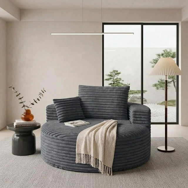 Main image of 50 Inch Round Lounge Chair, Upholstered Cloud Circle Chaise with Deep Seat Fluffy Sleeper Sofa for Reading Nook Living
