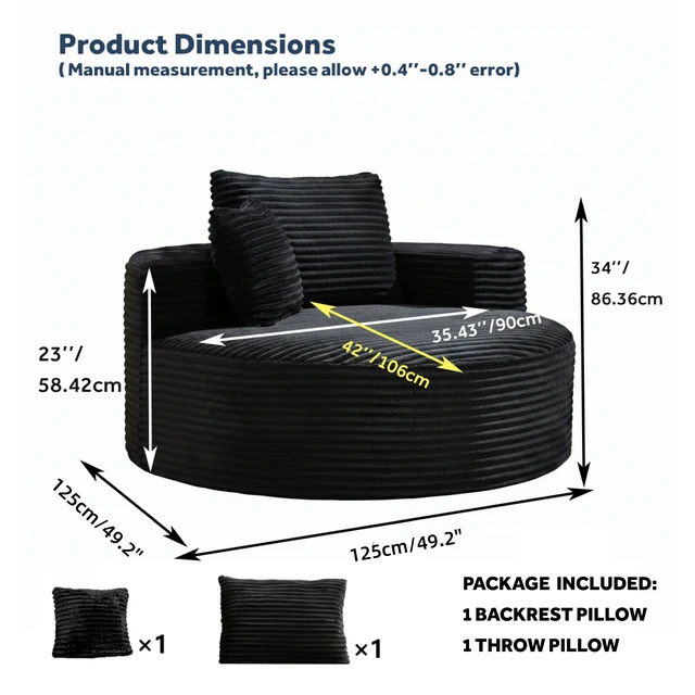 Alt view image 2 of 7 - 50 Inch Round Chair Lounge Chaise Indoor, Upholstered Cloud Circle Chair with Deep Seat Assembly Required Fluffy
