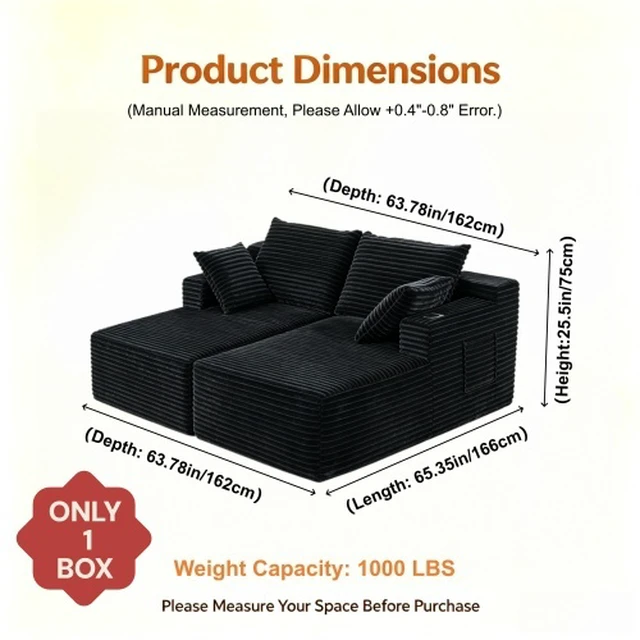 Alt view image 2 of 7 - 63.78 Inch Modular Sectional Sofa, Cloud Sectional Couch with Deep Seat Upholstered Couches for Living Corduroy Fabric