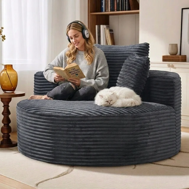 Alt view image 5 of 5 - 50 Inch Round Lounge Chair, Upholstered Cloud Circle Chaise with Deep Seat Fluffy Sleeper Sofa for Reading Nook Living