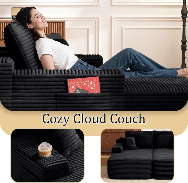 Alt view image 6 of 7 - 63.78 Inch Modular Sectional Sofa, Cloud Sectional Couch with Deep Seat Upholstered Couches for Living Corduroy Fabric
