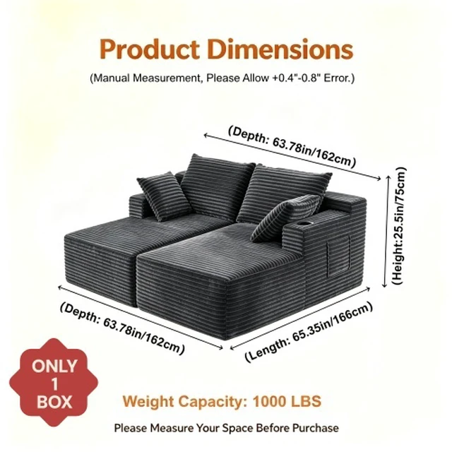Alt view image 2 of 7 - 63.78 Inch Modular Sectional Sofa, Cloud Sectional Couch with Deep Seat Upholstered Couches for Living Corduroy Fabric