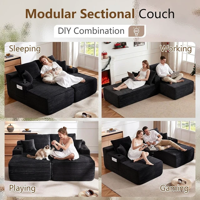 Alt view image 5 of 7 - 63.78 Inch Modular Sectional Sofa, Cloud Sectional Couch with Deep Seat Upholstered Couches for Living Corduroy Fabric