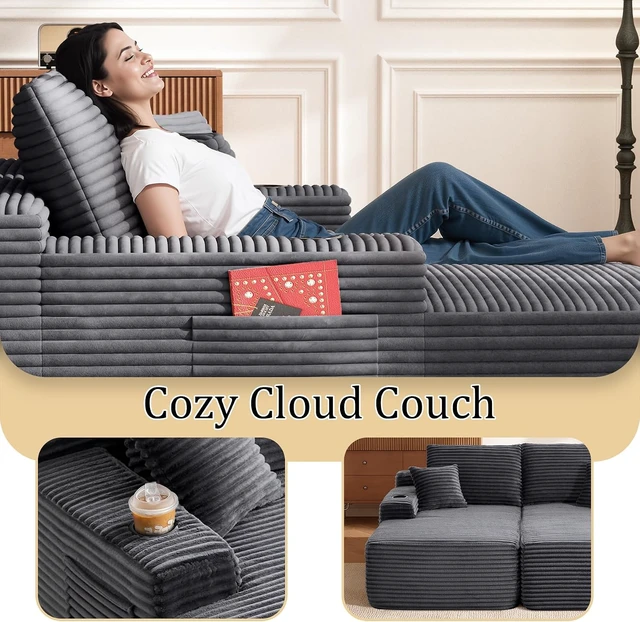 Alt view image 3 of 7 - 63.78 Inch Modular Sectional Sofa, Cloud Sectional Couch with Deep Seat Upholstered Couches for Living Corduroy Fabric