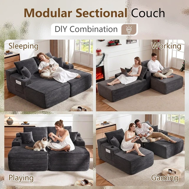 Alt view image 4 of 7 - 63.78 Inch Modular Sectional Sofa, Cloud Sectional Couch with Deep Seat Upholstered Couches for Living Corduroy Fabric