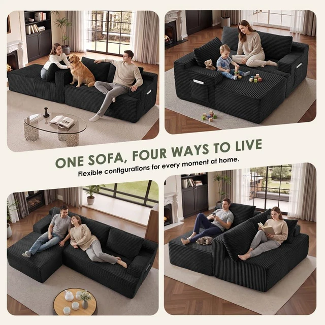 Alt view image 4 of 7 - 96 Inch Modular Sectional Sofa with l Shape Chaise, Sectional Couches for Living and DIY Frameless Cloud Couch