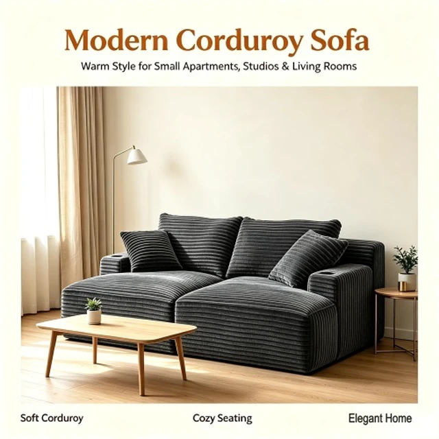Alt view image 6 of 7 - 63.78 Inch Modular Sectional Sofa, Cloud Sectional Couch with Deep Seat Upholstered Couches for Living Corduroy Fabric