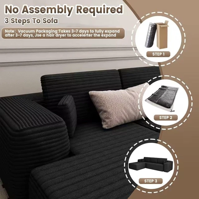 Alt view image 5 of 7 - 96 Inch Modular Sectional Sofa with l Shape Chaise, Sectional Couches for Living and DIY Frameless Cloud Couch