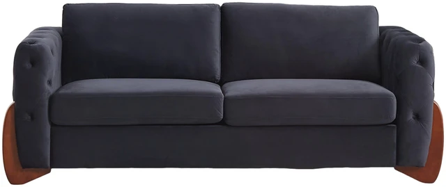 Alt view image 7 of 7 - 84 Inch Velvet Sofa with Button Tufted Detailing Features Curved Wooden Legs, Curved Armrests Two Back Cushions and Two
