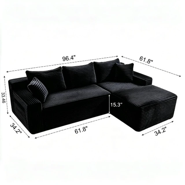 Alt view image 2 of 7 - 96 Inch Modular Sectional Sofa with l Shape Chaise, Sectional Couches for Living and DIY Frameless Cloud Couch