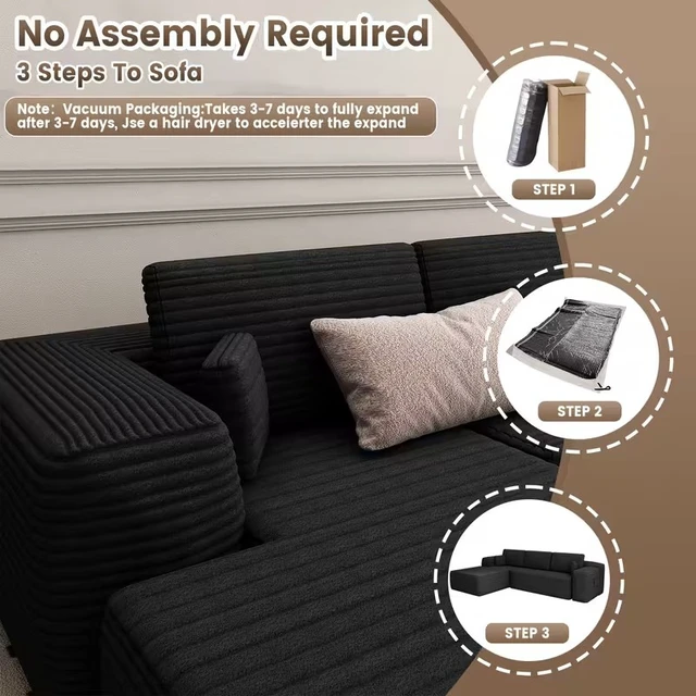 Alt view image 3 of 7 - 96 Inch Modular Sectional Sofa with l Shape Chaise, Sectional Couches for Living and DIY Frameless Cloud Couch
