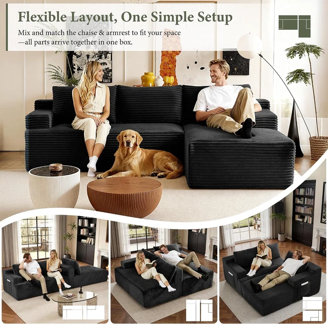 Alt view image 4 of 7 - 96 Inch Modular Sectional Sofa with l Shape Chaise, Sectional Couches for Living and DIY Frameless Cloud Couch