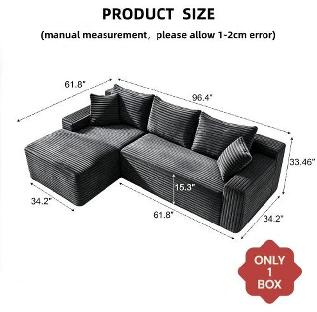 Alt view image 2 of 7 - 96 Inch Modular Sectional Sofa with l Shape Chaise, Sectional Couches for Living and DIY Frameless Cloud Couch