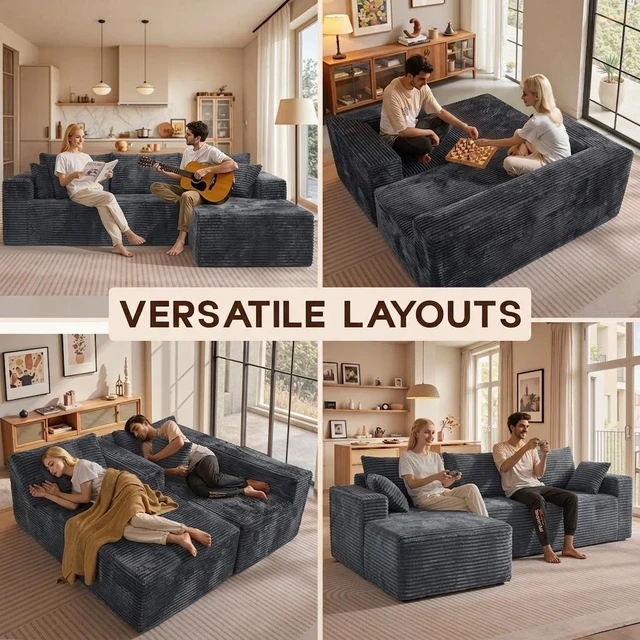 Alt view image 5 of 7 - 96 Inch Modular Sectional Sofa with l Shape Chaise, Sectional Couches for Living and DIY Frameless Cloud Couch