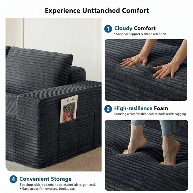 Alt view image 6 of 7 - 96 Inch Modular Sectional Sofa with l Shape Chaise, Sectional Couches for Living and DIY Frameless Cloud Couch