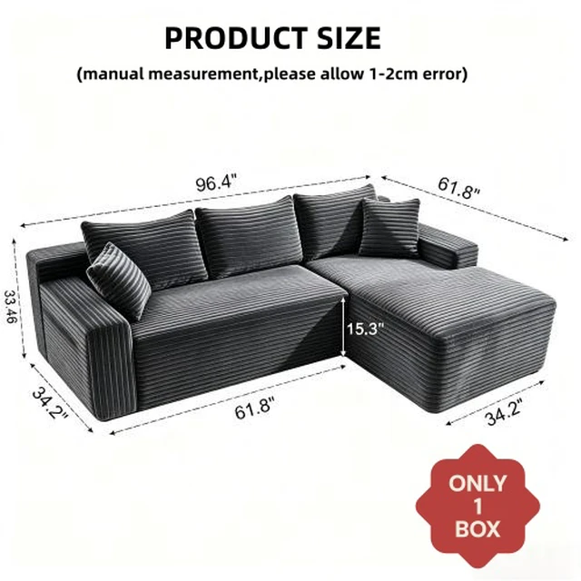 Alt view image 2 of 7 - 96 Inch Modular Sectional Sofa with l Shape Chaise, Sectional Couches for Living and DIY Frameless Cloud Couch