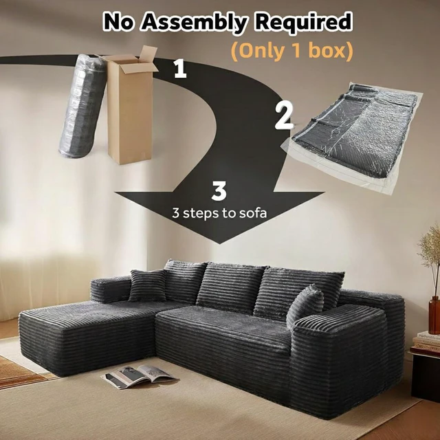 Alt view image 3 of 7 - 96 Inch Modular Sectional Sofa with l Shape Chaise, Sectional Couches for Living and DIY Frameless Cloud Couch